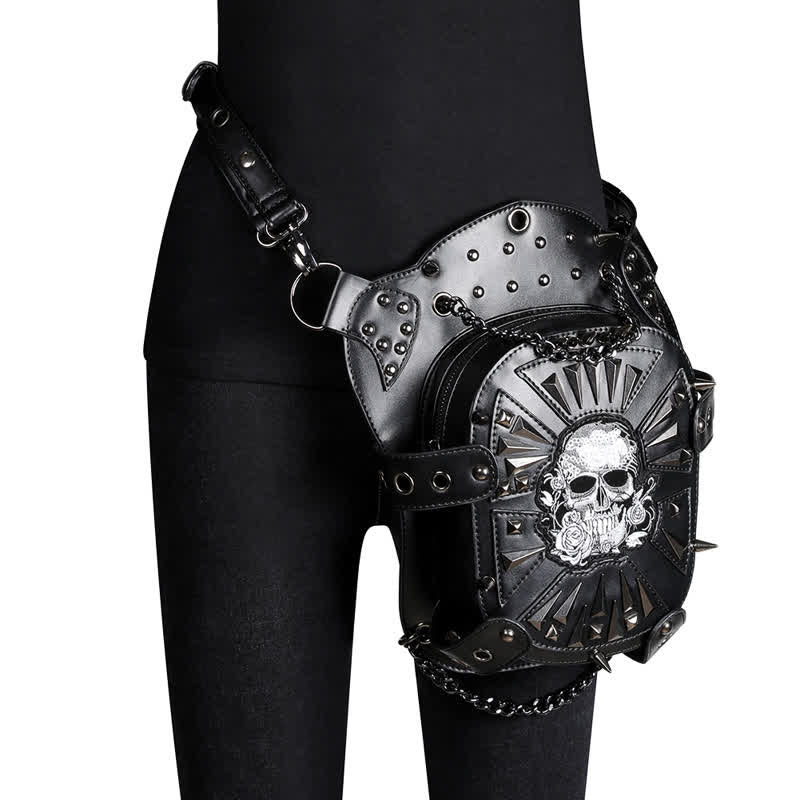 Borsa a spalla convertibile con design a teschio e gamba - Nero - image 0