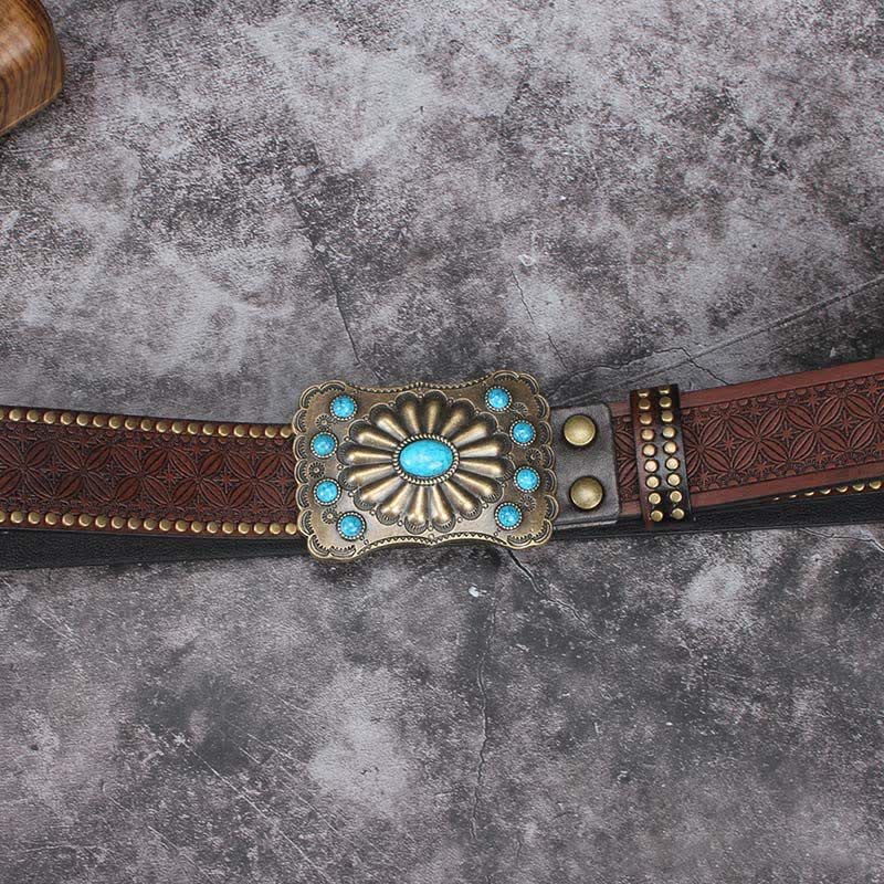 Cintura in pelle con decorazioni in pietra turchese western da uomo - image 4