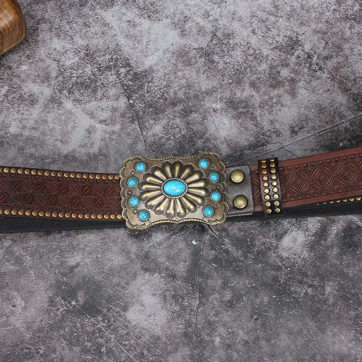 Cintura in pelle con decorazioni in pietra turchese western da uomo - image 4