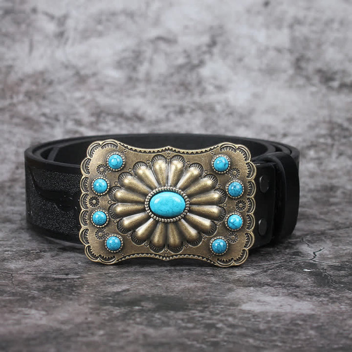 Cintura in pelle con decorazioni in pietra turchese western da uomo - image 7