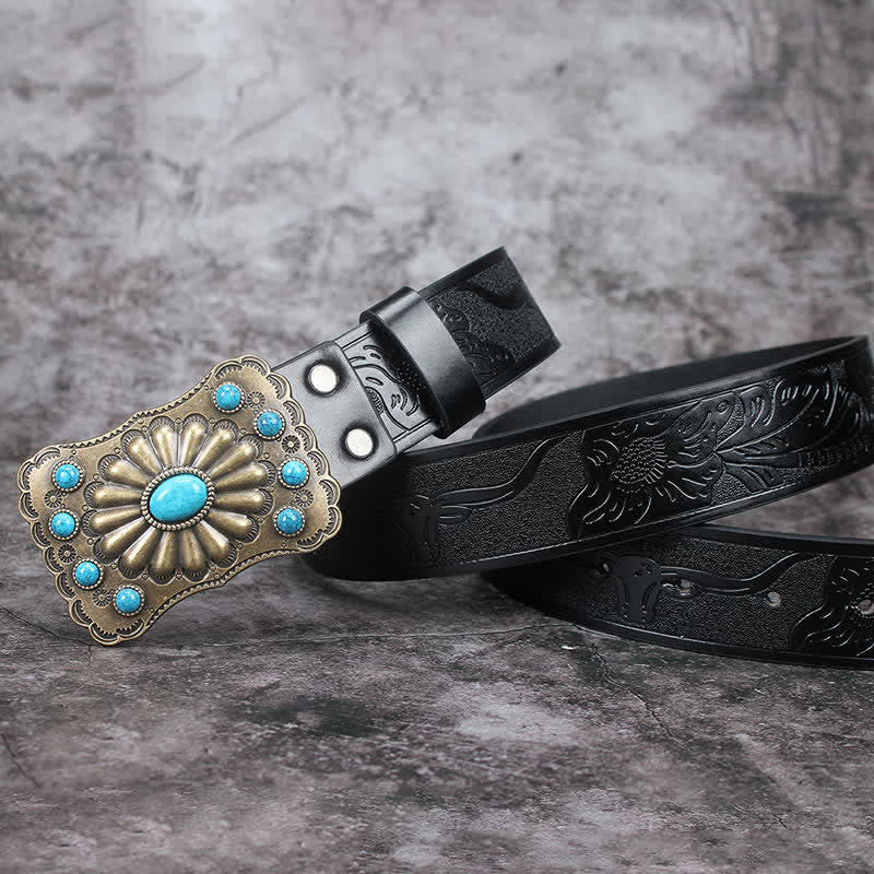 Cintura in pelle con decorazioni in pietra turchese western da uomo - image 9