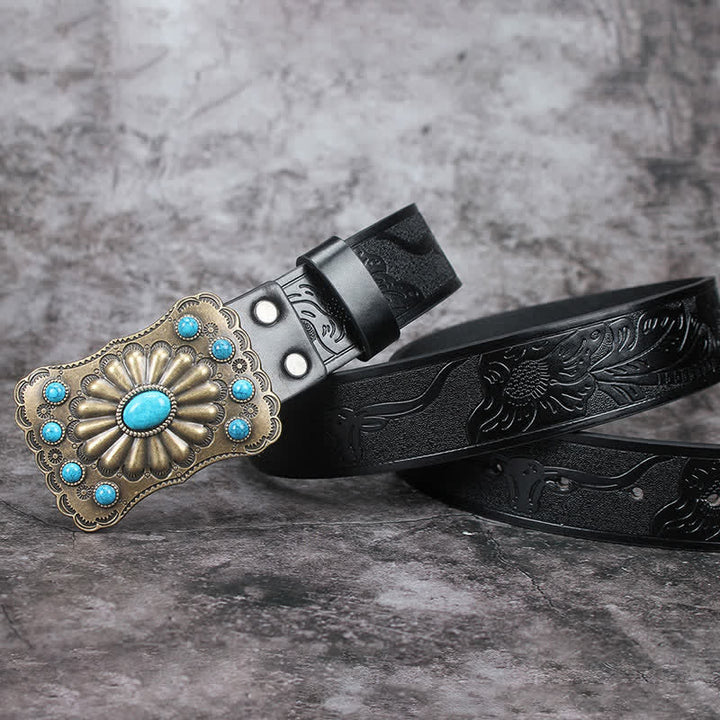 Cintura in pelle con decorazioni in pietra turchese western da uomo - image 9