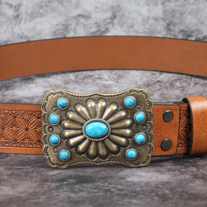 Cintura in pelle con decorazioni in pietra turchese western da uomo - image 14