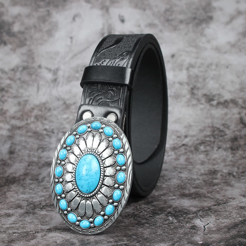 Cintura in pelle con pietra turchese Bohemia Vintage da uomo