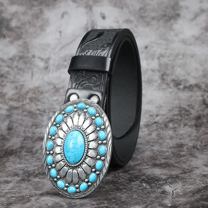 Cintura in pelle con pietra turchese Bohemia Vintage da uomo
