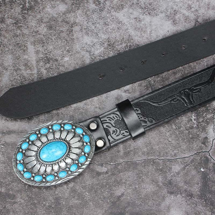 Cintura in pelle con pietra turchese Bohemia Vintage da uomo