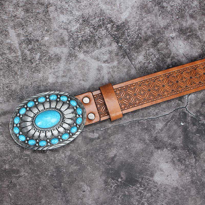 Cintura in pelle con pietra turchese Bohemia Vintage da uomo