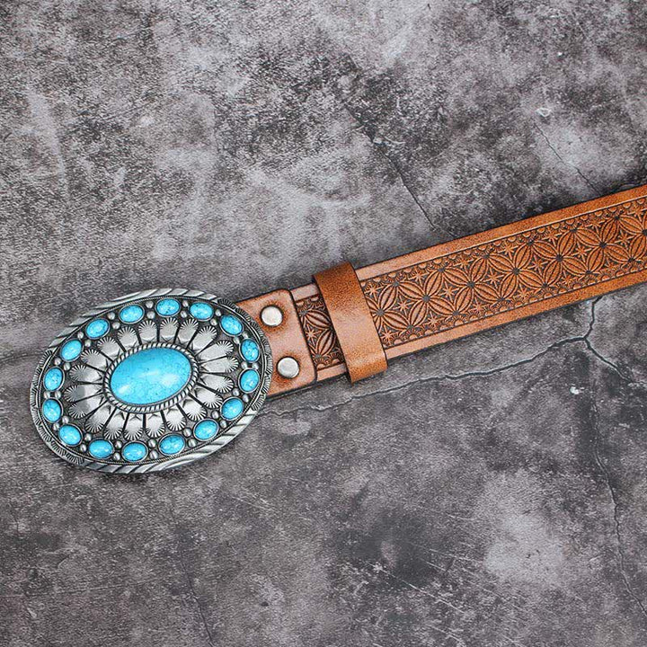 Cintura in pelle con pietra turchese Bohemia Vintage da uomo