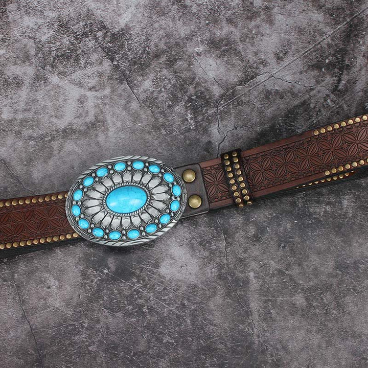 Cintura in pelle con pietra turchese Bohemia Vintage da uomo