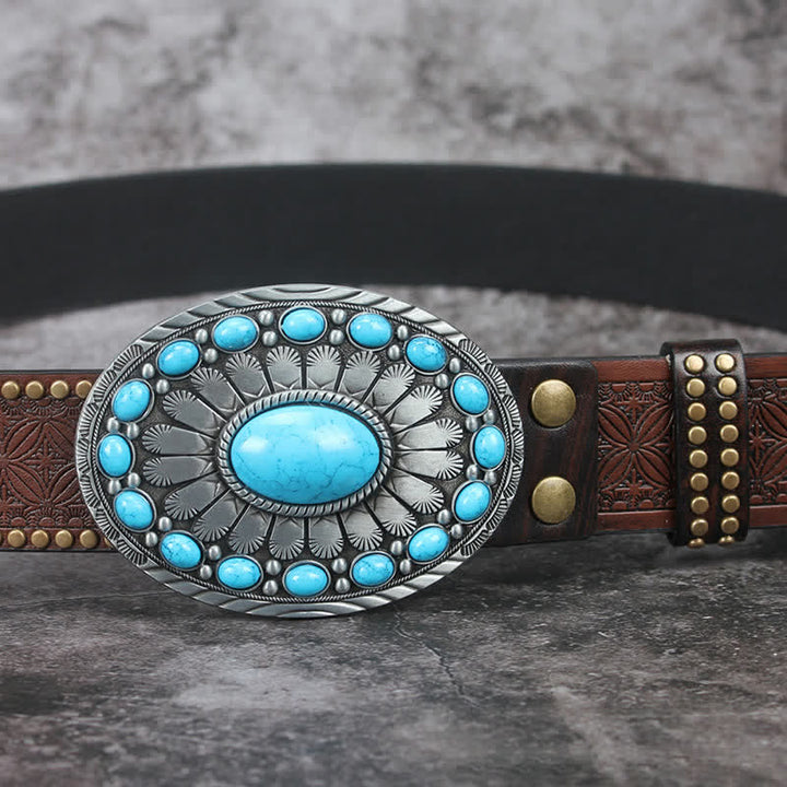 Cintura in pelle con pietra turchese Bohemia Vintage da uomo