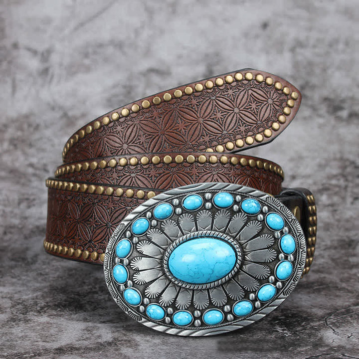 Cintura in pelle con pietra turchese Bohemia Vintage da uomo
