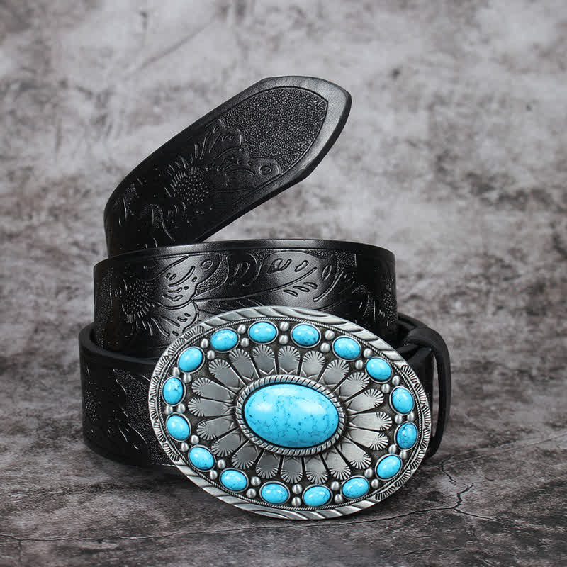 Cintura in pelle con pietra turchese Bohemia Vintage da uomo - Stile n. 2 - 42 - image 3