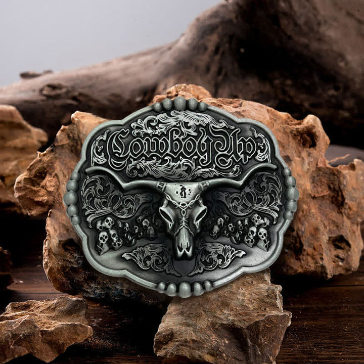 Cintura in pelle con fibbia a forma di toro da cowboy gotico fai da te da uomo