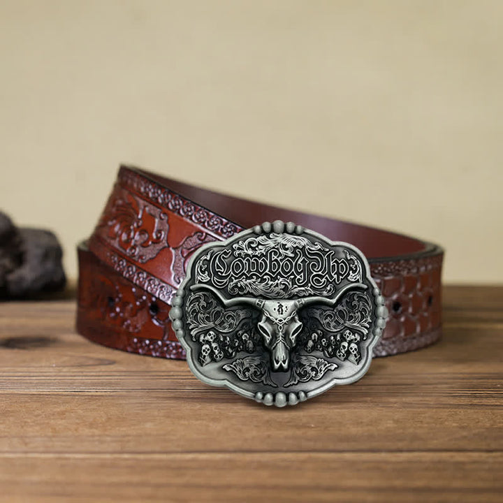Cintura in pelle con fibbia a forma di toro da cowboy gotico fai da te da uomo
