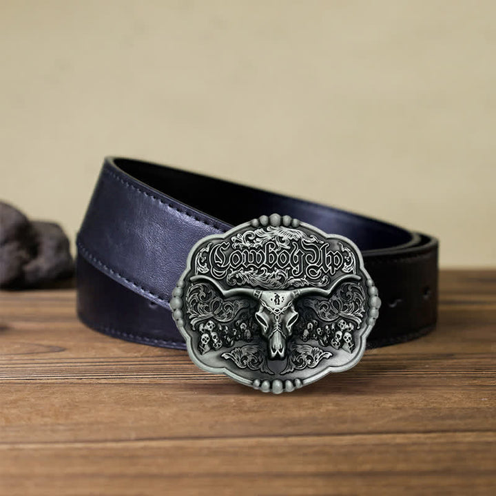 Cintura in pelle con fibbia a forma di toro da cowboy gotico fai da te da uomo