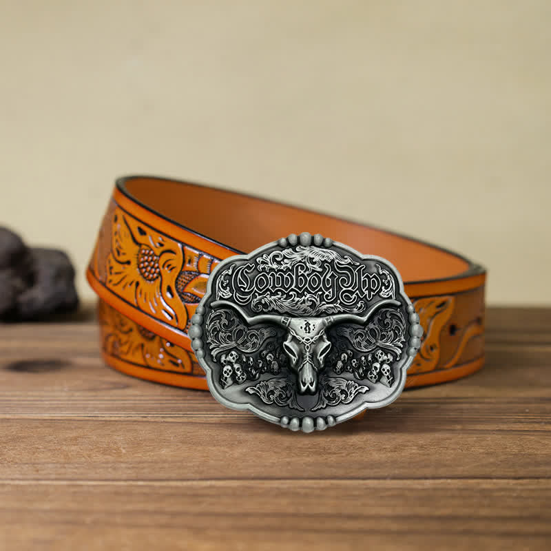 Cintura in pelle con fibbia a forma di toro da cowboy gotico fai da te da uomo