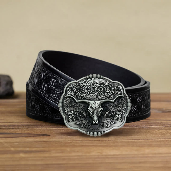Cintura in pelle con fibbia a forma di toro da cowboy gotico fai da te da uomo