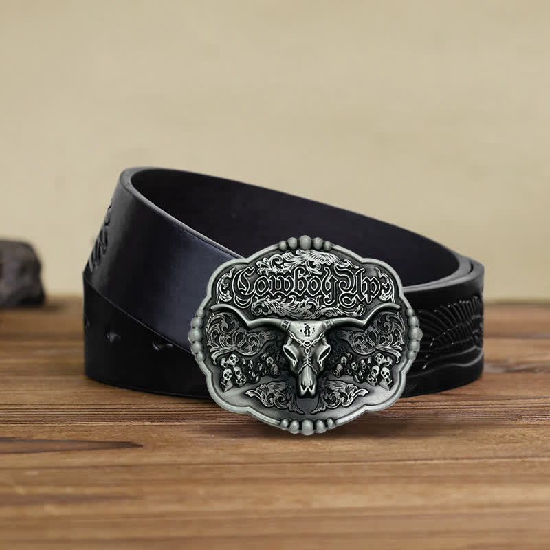 Cintura in pelle con fibbia a forma di toro da cowboy gotico fai da te da uomo - Toro - Cintura aquila in rilievo nera (38) - image 4