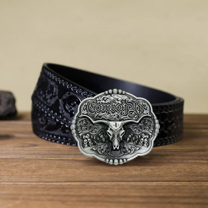 Cintura in pelle con fibbia a forma di toro da cowboy gotico fai da te da uomo