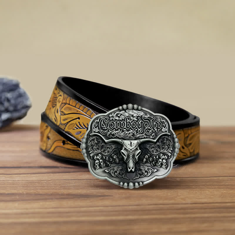 Cintura in pelle con fibbia a forma di toro da cowboy gotico fai da te da uomo