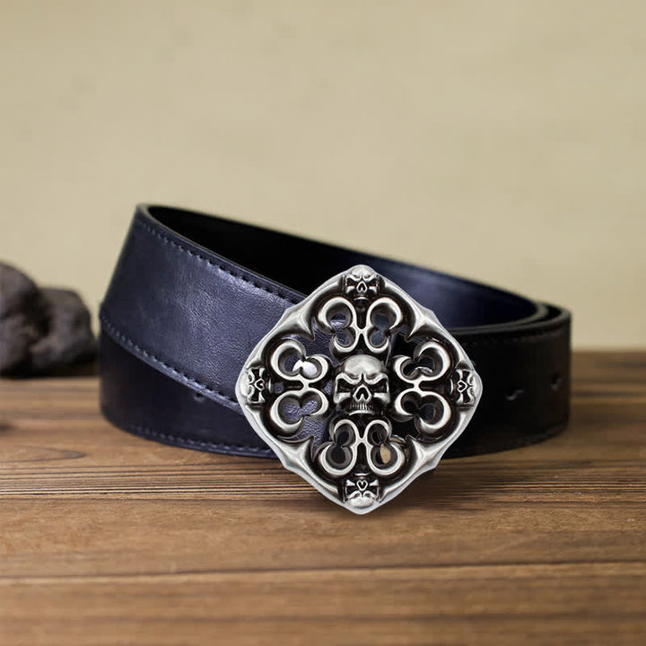 Cintura in pelle con fibbia a teschio con motivo a roccia traforata fai da te da uomo - Cranio - Cintura PU nera (40) - image 3