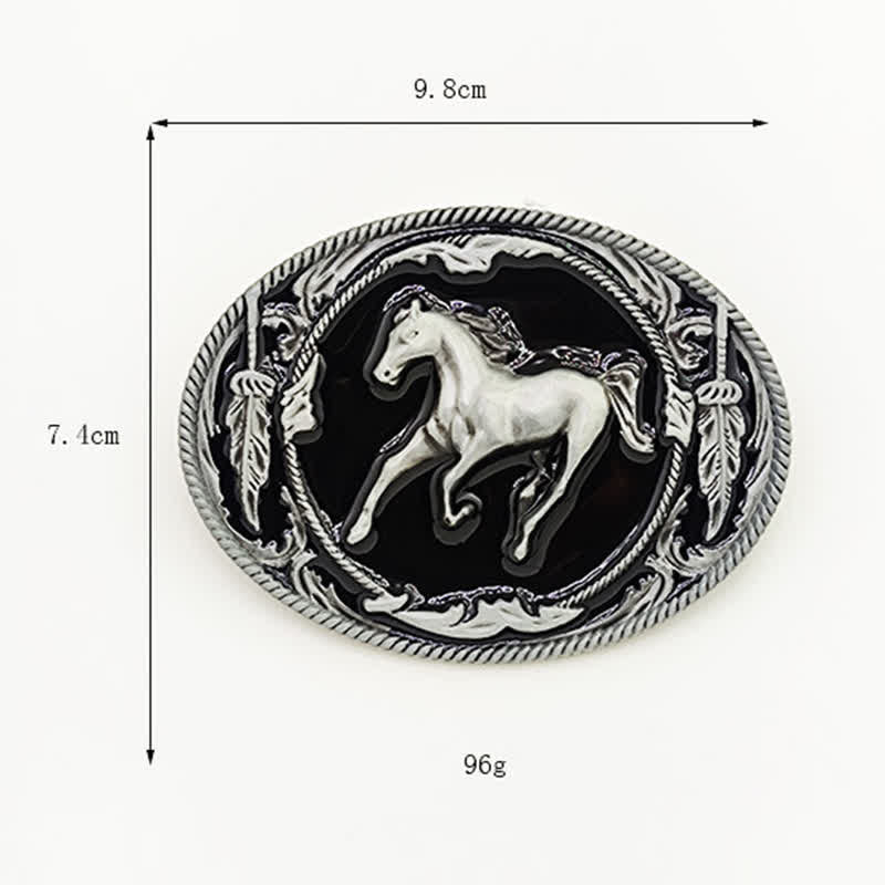 Cintura in pelle fai da te da uomo con fibbia a forma di cavallo da corsa nero argento