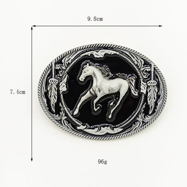 Cintura in pelle fai da te da uomo con fibbia a forma di cavallo da corsa nero argento