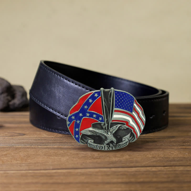 Cintura in pelle con fibbia Dixie con doppia bandiera e aquila fai da te da uomo