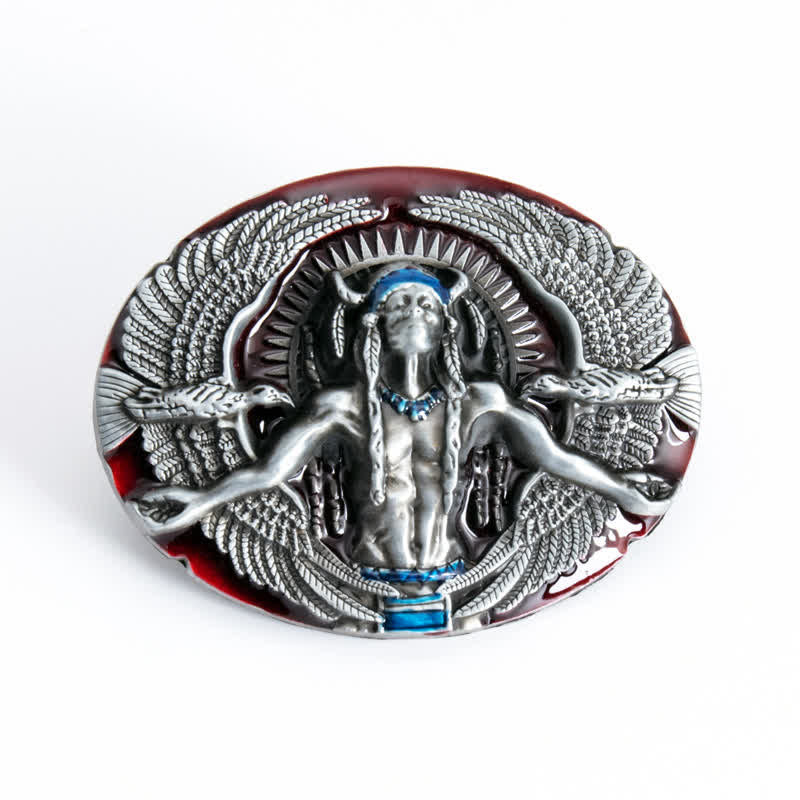 Cintura in pelle con fibbia Indian Great Spirit fai da te da uomo - Rosso - Senza cintura - image 12