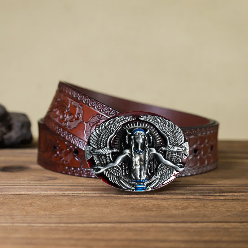 Cintura in pelle con fibbia Indian Great Spirit fai da te da uomo - Rosso - Cintura marrone intagliata (40) - image 19