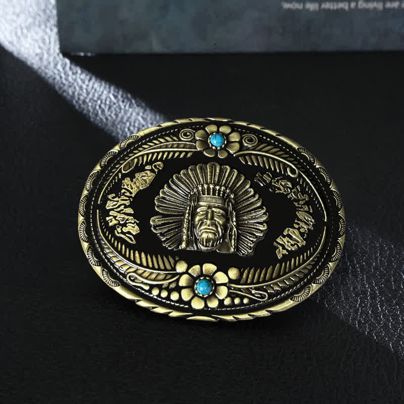 Cintura in pelle con fibbia turchese da capo indiano fai da te da uomo - Bronzo - Senza cintura - image 0