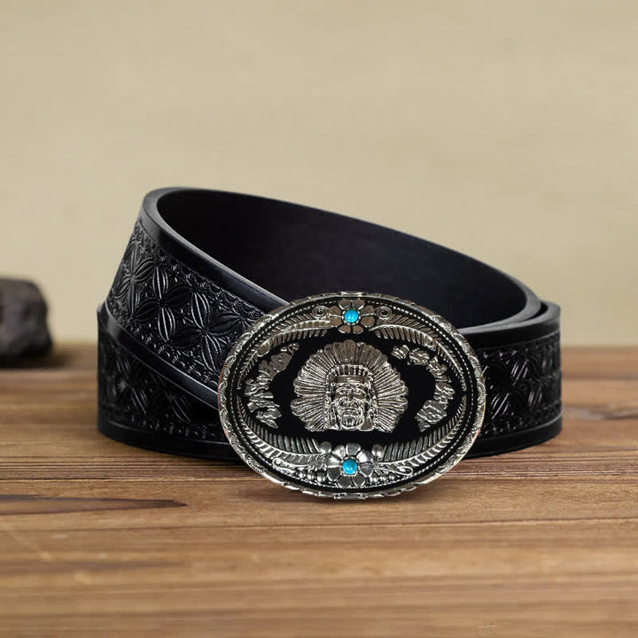 Cintura in pelle con fibbia turchese da capo indiano fai da te da uomo - Argento - Cintura in tessuto goffrato nero (38) - image 13