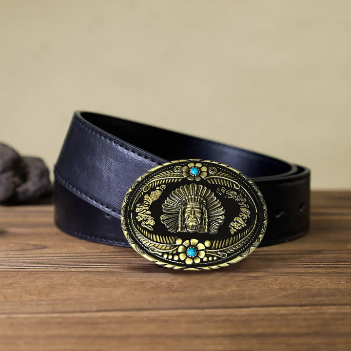 Cintura in pelle con fibbia turchese da capo indiano fai da te da uomo - Bronzo - Cintura PU nera (40) - image 3