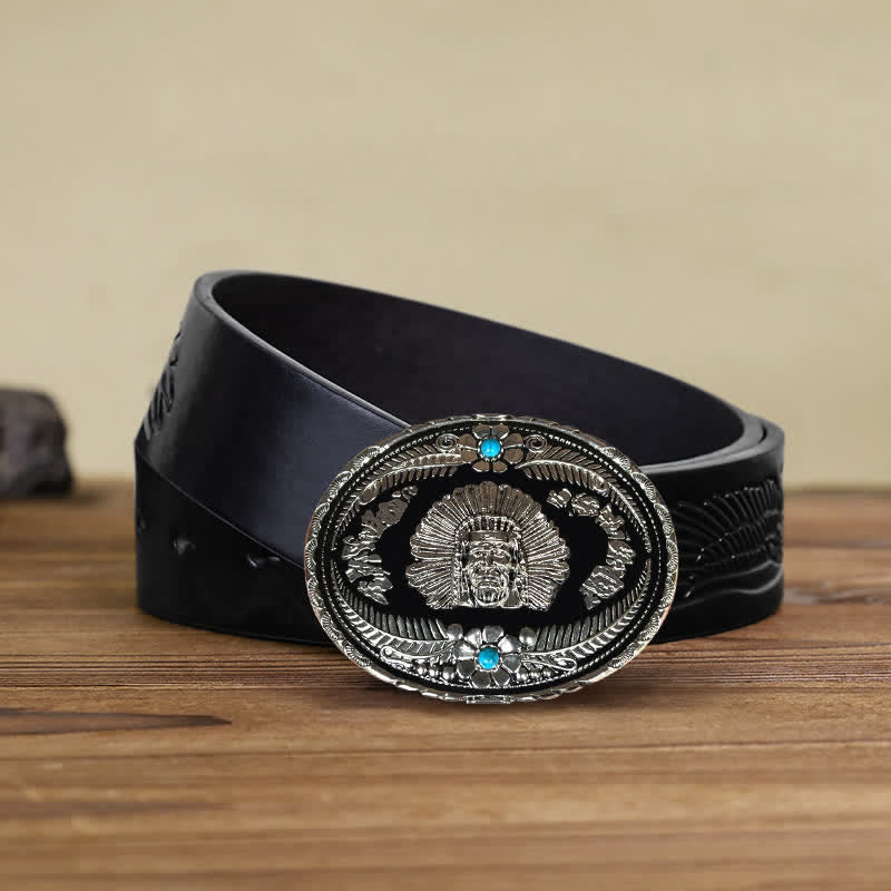Cintura in pelle con fibbia turchese da capo indiano fai da te da uomo - Argento - Cintura aquila in rilievo nera (38) - image 12