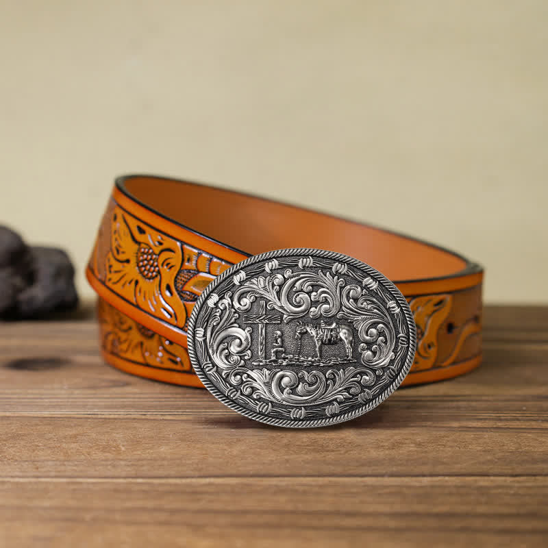 Cintura in pelle con fibbia inginocchiata fai da te da cavaliere da uomo - Argento - Cintura intagliata arancione (40) - image 11