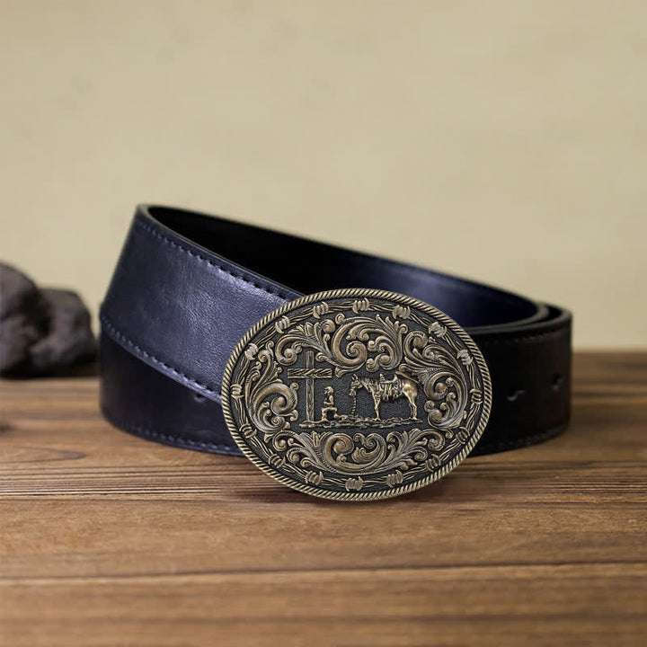 Cintura in pelle con fibbia inginocchiata fai da te da cavaliere da uomo - Bronzo - Cintura PU nera (40) - image 14