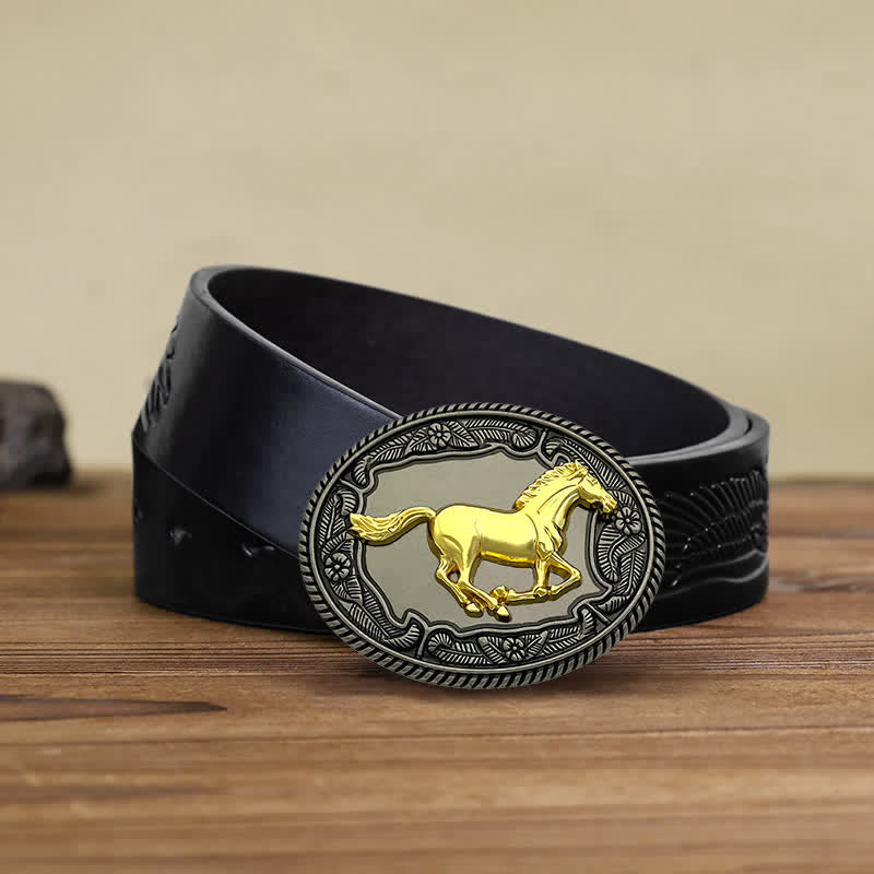 Cintura in pelle con fibbia a forma di animale, cavallo, toro, fai da te, da uomo - Cavallo - Cintura aquila in rilievo nera (38) - image 3