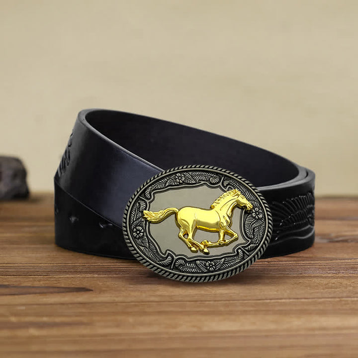 Cintura in pelle con fibbia a forma di animale, cavallo, toro, fai da te, da uomo - Cavallo - Cintura aquila in rilievo nera (38) - image 3