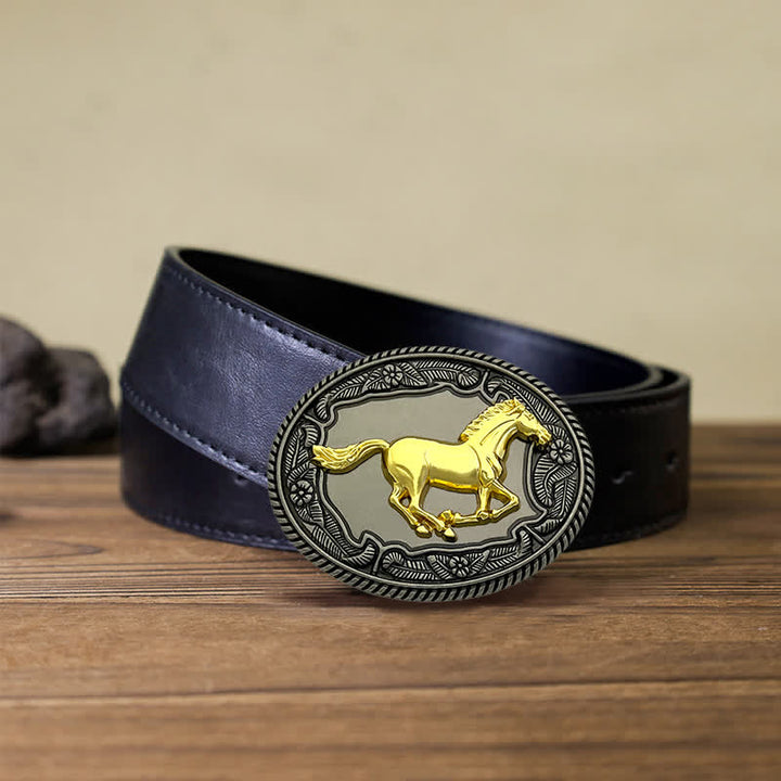 Cintura in pelle con fibbia a forma di animale, cavallo, toro, fai da te, da uomo - Cavallo - Cintura PU nera (40) - image 2