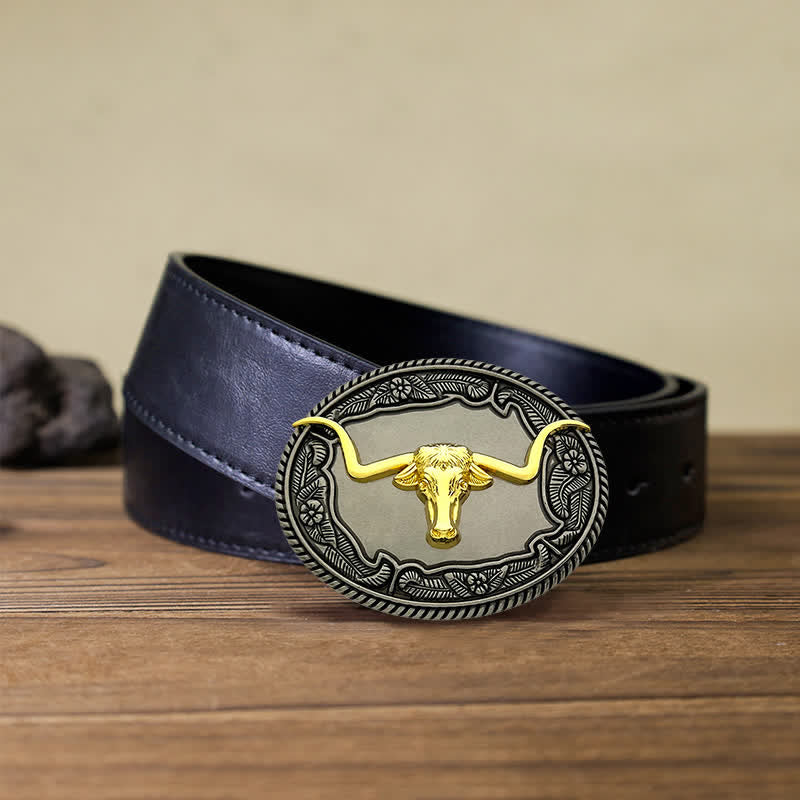 Cintura in pelle con fibbia a forma di animale, cavallo, toro, fai da te, da uomo - Toro - Cintura PU nera (40) - image 10