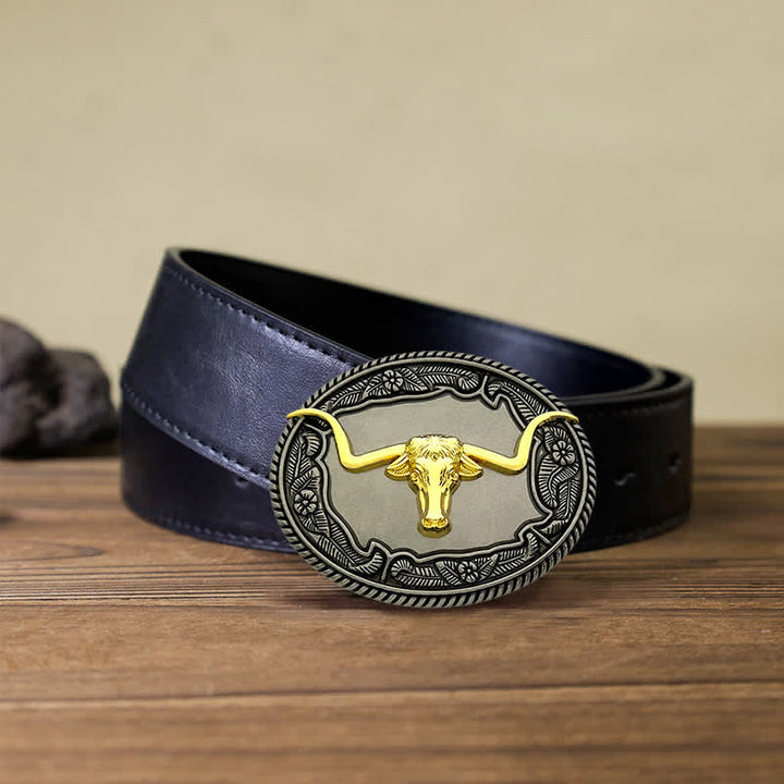 Cintura in pelle con fibbia a forma di animale, cavallo, toro, fai da te, da uomo - Toro - Cintura PU nera (40) - image 10