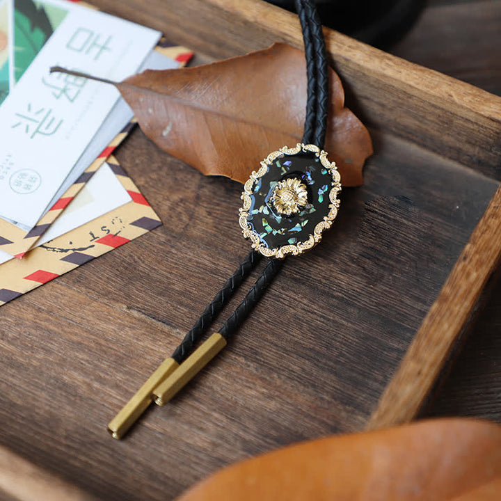 Cravatta Bolo con Girasole in Stile Vintage e Dettagli in Oro
