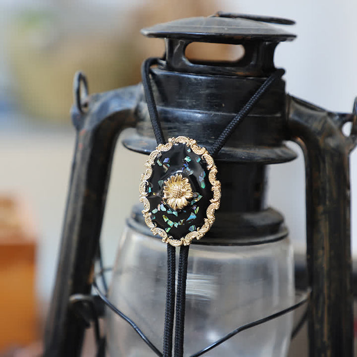 Cravatta Bolo con Girasole in Stile Vintage e Dettagli in Oro