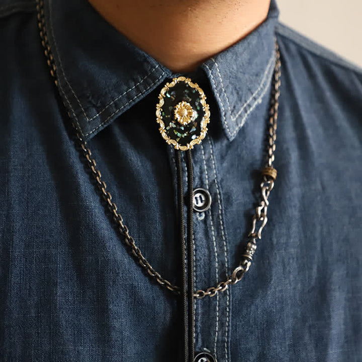 Cravatta Bolo con Girasole in Stile Vintage e Dettagli in Oro
