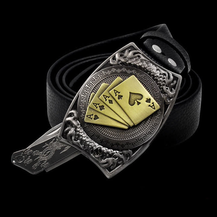 Cintura da uomo in pelle color oro con coltello pieghevole