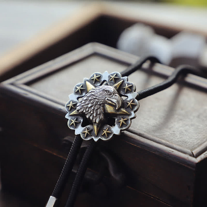 Cravatta Bolo Vintage con Testa d'Aquila a Cinque Stelle