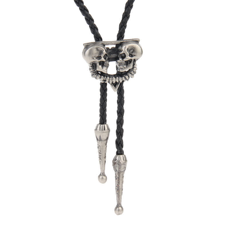 Cravatta Bolo Western con aquila volante - Doppi teschi - Argento antico - image 13