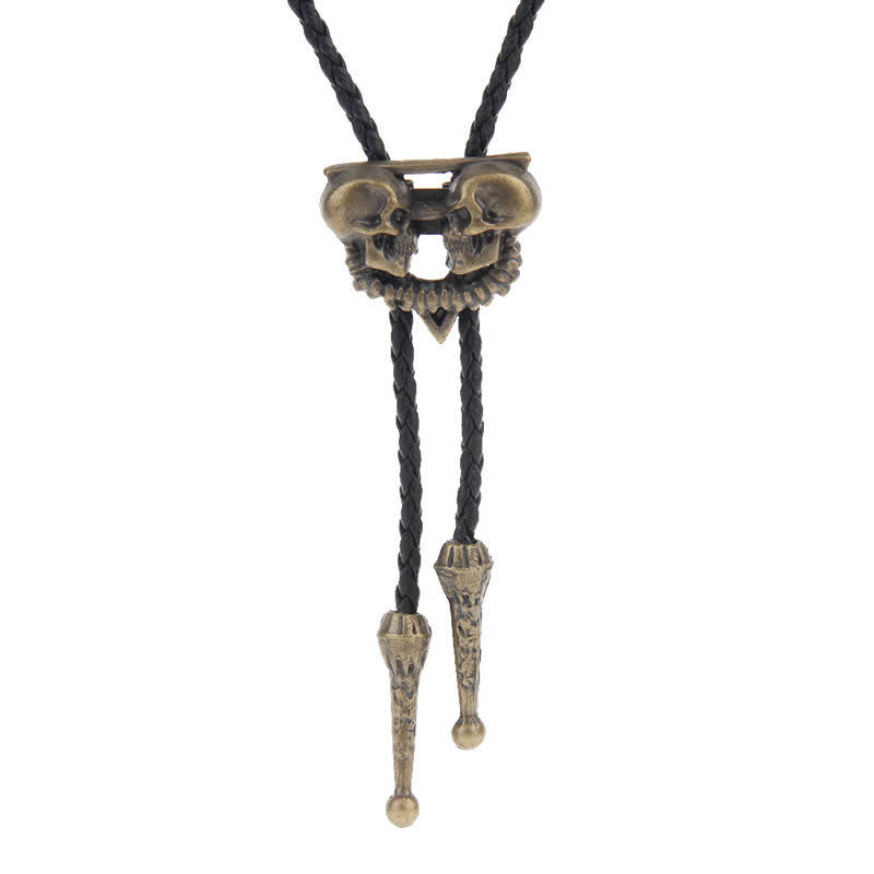 Cravatta Bolo Western con aquila volante - Doppi teschi - Oro antico - image 14