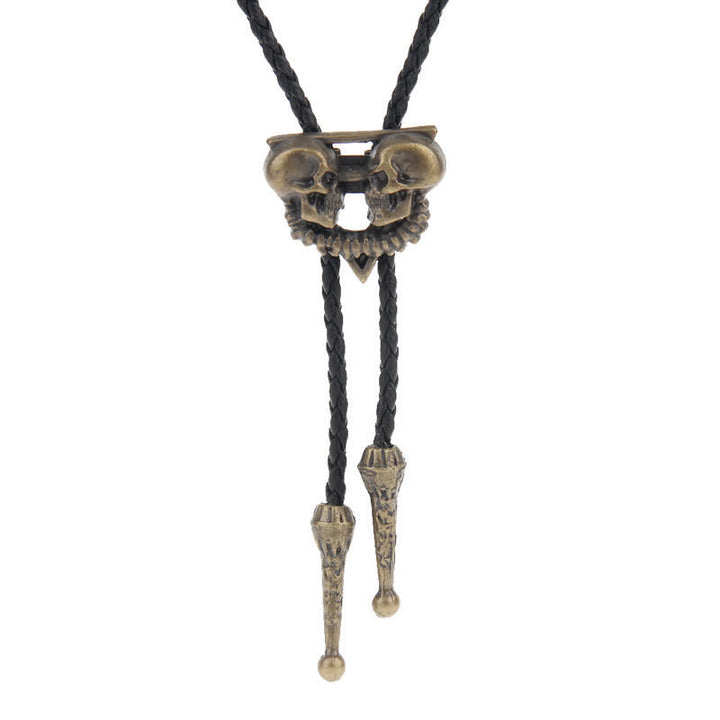 Cravatta Bolo Western con aquila volante - Doppi teschi - Oro antico - image 14