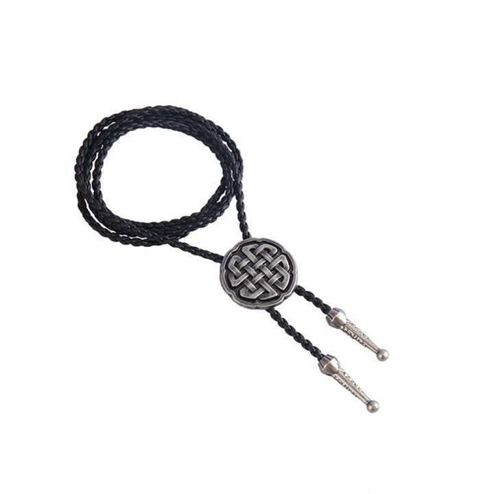 Cravatta Bolo con ciondolo rotondo con nodo celtico vichingo
